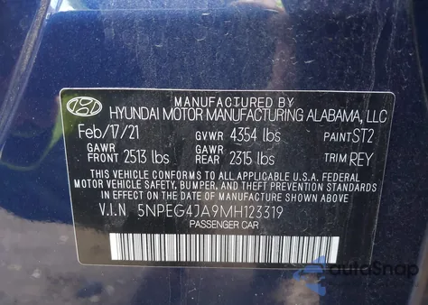 2021 Hyundai Sonata Se из США, поврежденный, VIN 5NPEG4JA9MH123319